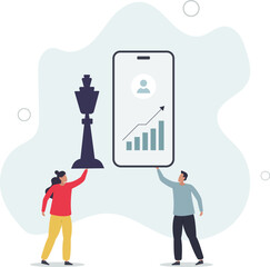 Digital business concept.people working together on content marketing, targeting and other social media business activities.flat design.illustration with people.