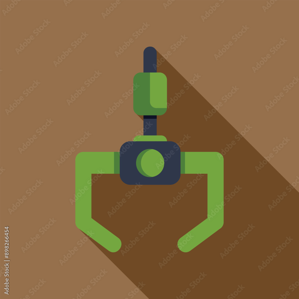 Poster robot arm grabber picking up object flat design illustration with long shadow