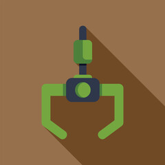 Robot arm grabber picking up object flat design illustration with long shadow