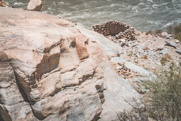 Texture of stone rocks of rock in Tien Shan mountains in Pamir, landscape with rocks for background