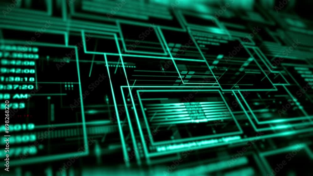 Poster 4k futuristic background with digital data code and hud elements. perfect for text titles and horizo