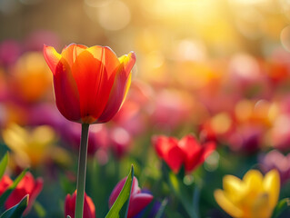 Spring background with flowers beautiful tulip on a sunny day