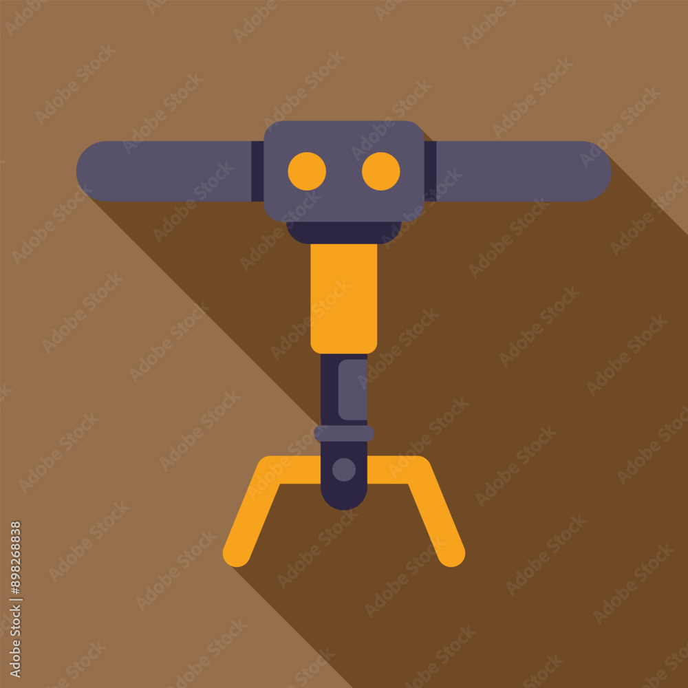 Poster industrial robotic arm lifting with its hydraulic clamp open on a brown background