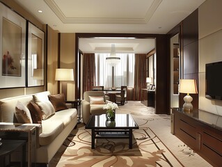Fototapeta premium A modern urban hotel suite with comfortable amenities
