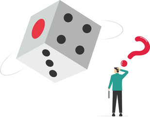 
Uncertainty, the businessman guesses the number of dice. vector illustration.

