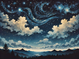 Starry night sky background with deep blue hues