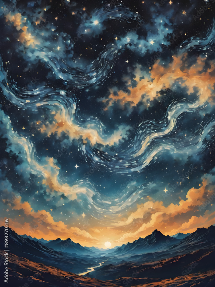 Wall mural Starry night sky background with deep blue hues