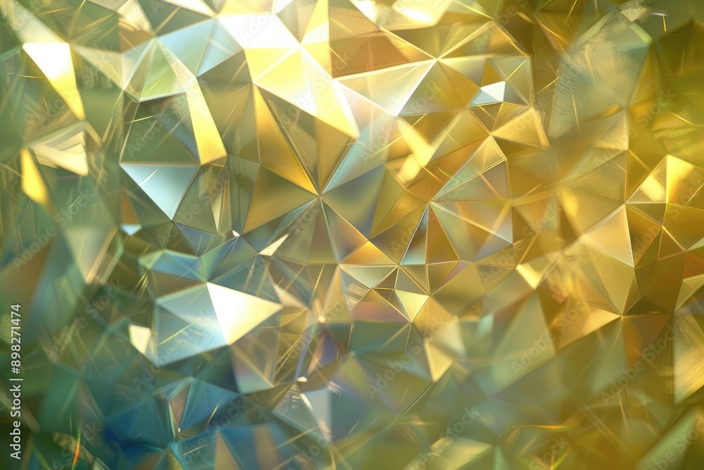 Poster shimmering hexagon composition, a vibrant background with assorted colored triangles, ai generated