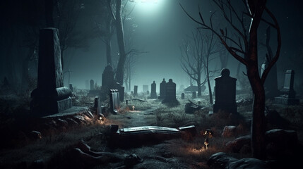 A cemetery near the woods. AI Generated