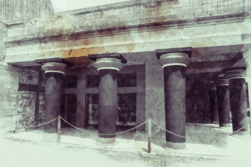  art of Knossos Palace, Heraklion, Crete, Greece 