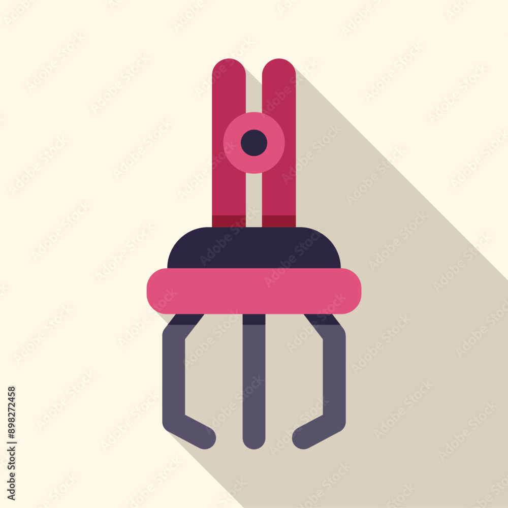 Poster robotic arm gripper picking up object with long shadow, flat design icon