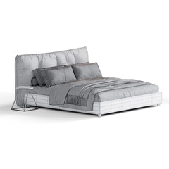 Obraz premium Modern Elegance: Bed for Stylish Living Spaces white background bedroom furniture architectural visualization interior shadow 3d render wireframe hologram jpg