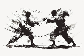 The Art Of Judo: Two Silhouettes Locked In Intense Combat