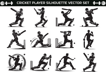 Cricket Player Silhouette Vector Illustration
