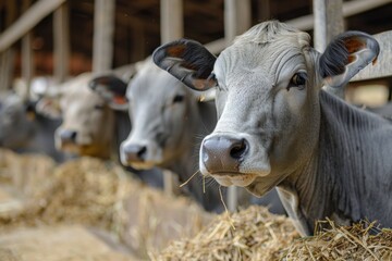 Cattle Feeding. Brahman Zebu Animal Eating in Agricultural Feedlot in Brazil