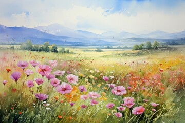 Obraz premium Landscape flower field grassland.