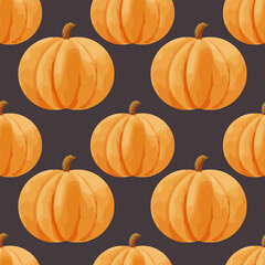Seamless pattern with pumpkins on dark background.