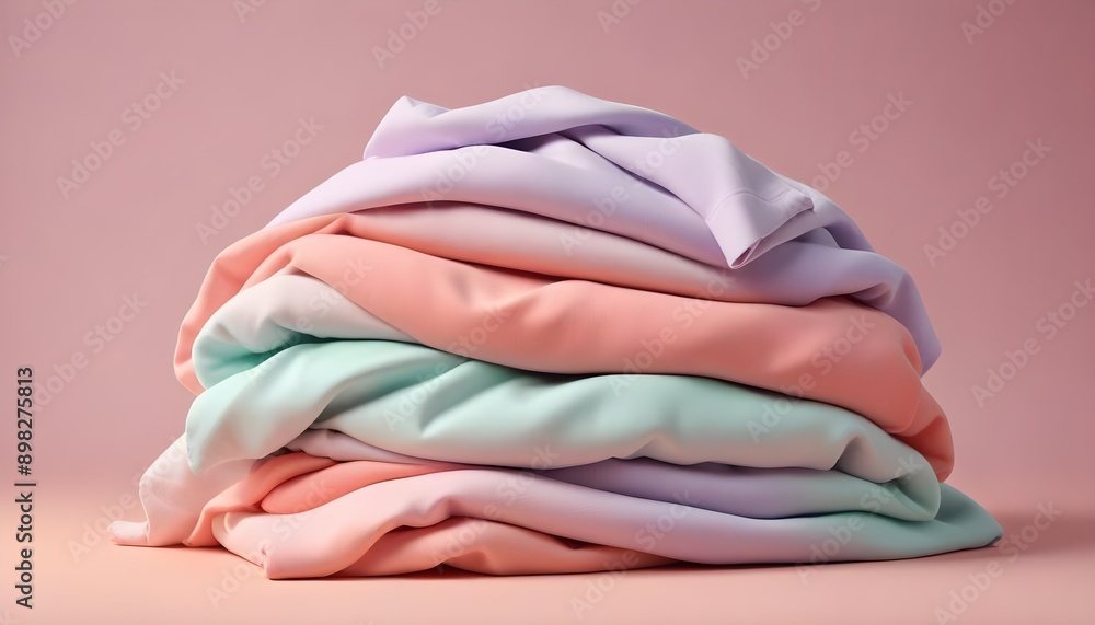 Wall mural stack of colourful cotton clothes, close up pile of clothing