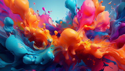 Acrylic colors in water, ink, fluid art, background from colorful paint blobs