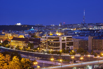 Fototapeta premium Aerial cityscape evening view of Prague, capital of Czech Republic, view from Letna park