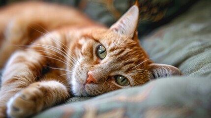 Relaxed orange tabby cat lying down