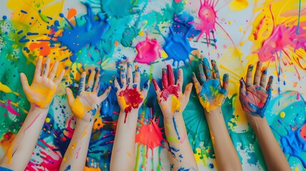 Obraz premium Colorful Handprints on White Background.