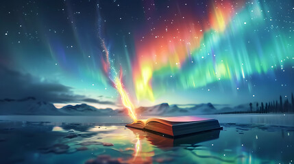 Surreal digital artwork of a paintbrush painting the northern lights across a starry night sky for Summer Solstice