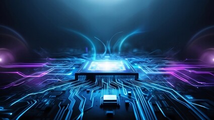 A high-contrast, cinematic image of an abstract digital data plexus in vibrant blue and purple hues