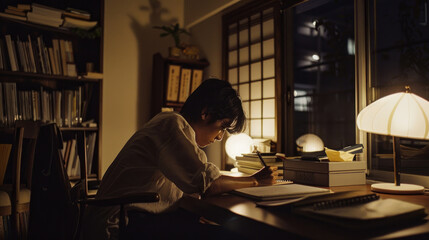 女の子, 女, 学生, 勉強, 本, デスク, 勉強する女の子, 勉強する学生, 集中, girl, female, student, studying, book, desk, studying girl, studying student, concentrating