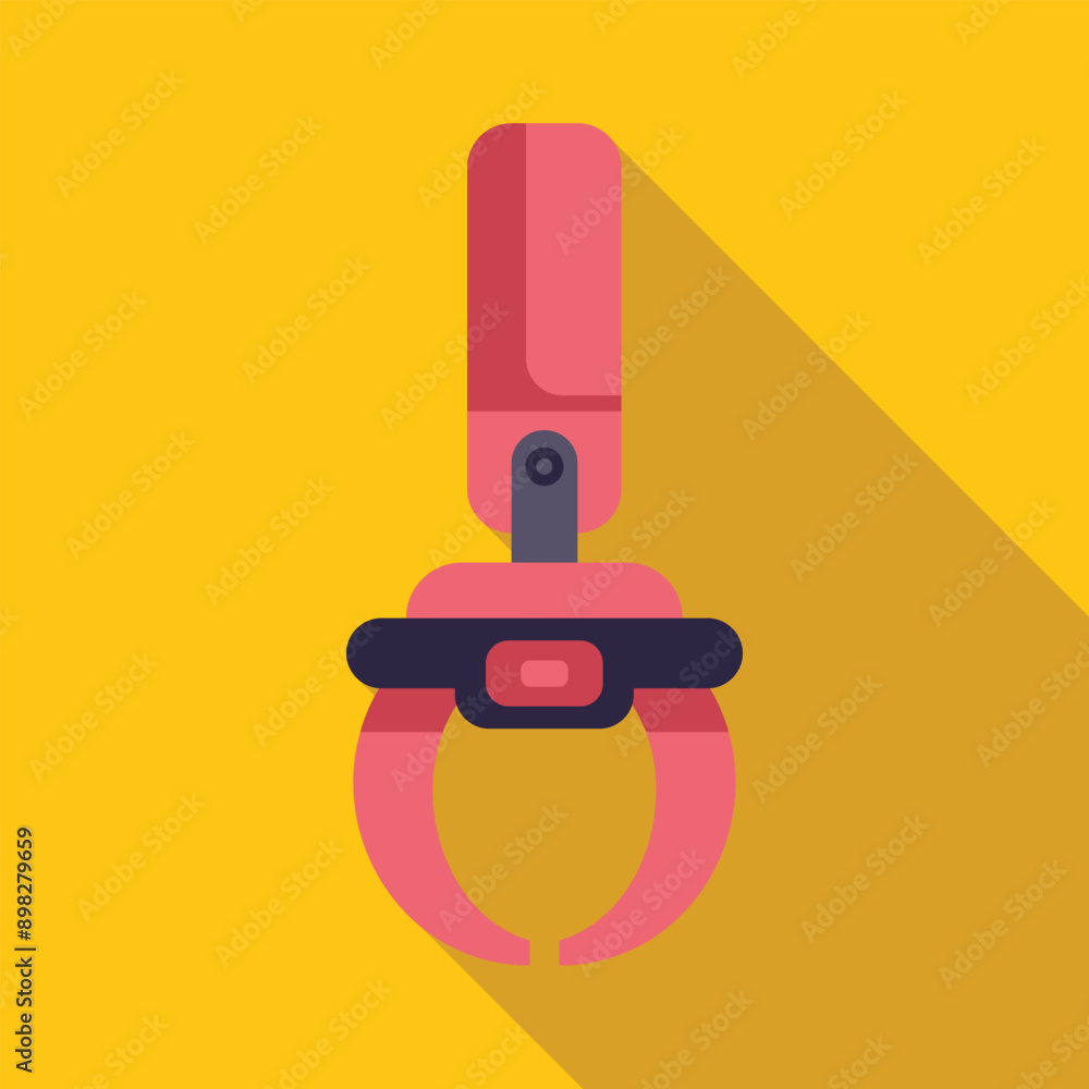 Poster minimalist illustration of a robotic arm gripper holding an object on a yellow background with long 