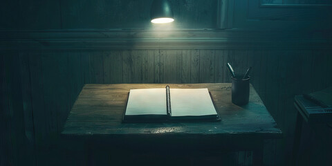 A bare desk with only a pen and a notebook, highlighting the absence of clutter.