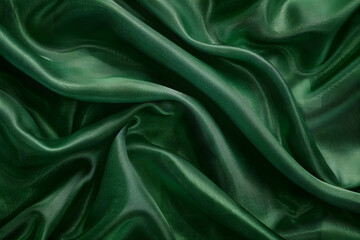 Fototapeta premium Dark green fabric cloth texture for background and design art work, beautiful crumpled pattern of silk or linen.