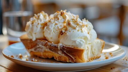 Bread with delicious ice cream topping, ice cream with delicious Bread topping