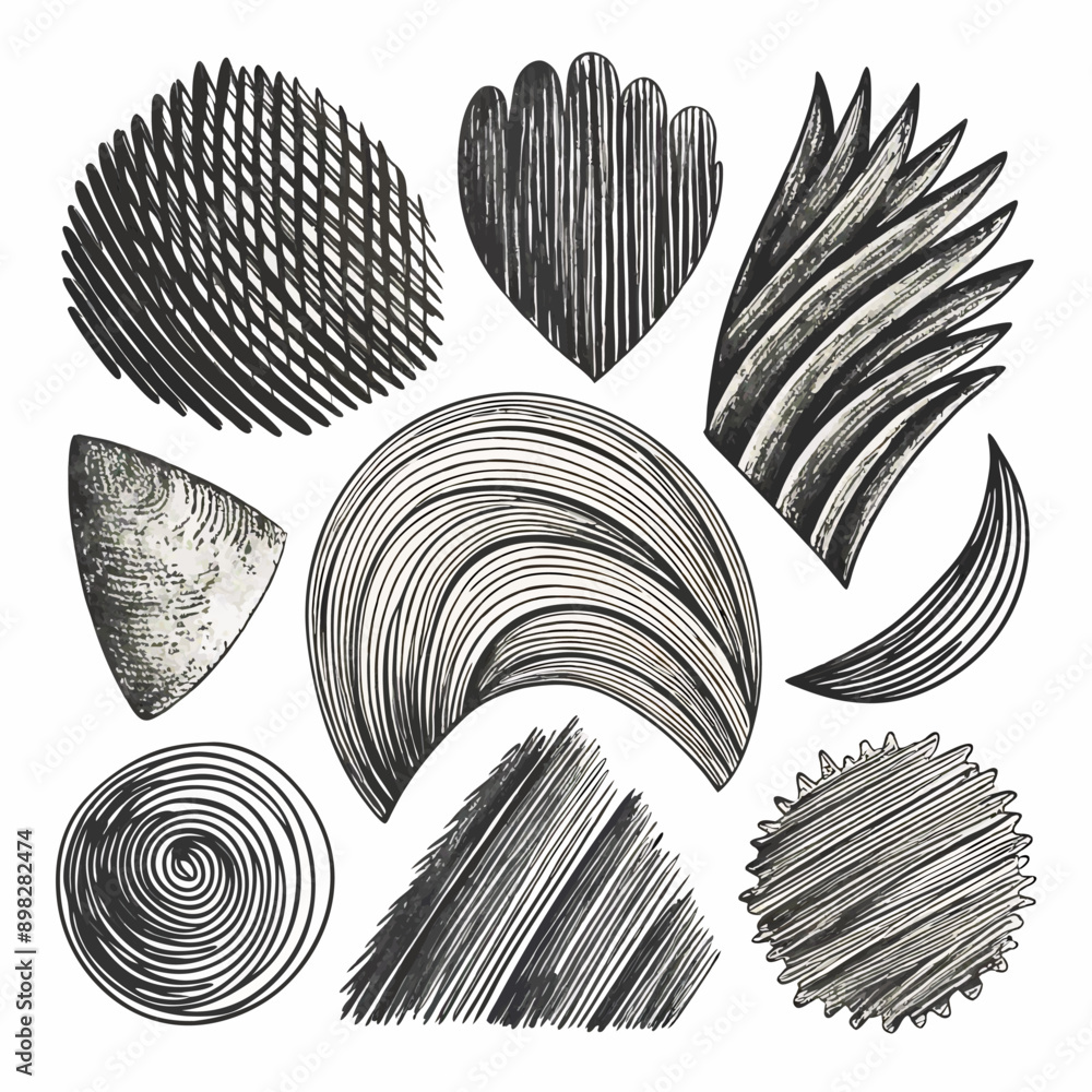 Poster textured graphite pencil hatching strokes on transparent vector graphics backgrounds