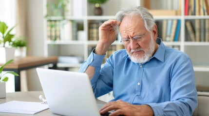 Obraz premium Senior Man Struggling With Technology in Home Office