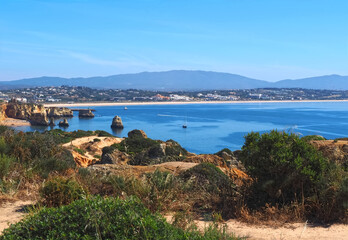 Beautiful nature on the ponta da Piedade hike starting at beach praia de dona ana in Lagos on new wooden boardwalks