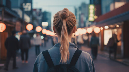 女, 女性, 都市, 都会, 後ろ姿, 佇む女性, 町中に佇む女性, Woman, female, urban, city, back view, standing, woman standing in town