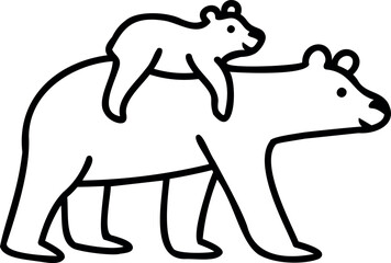 Hand drawn Mama Bear. Mom and baby bear vector illustration