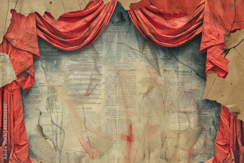 Sticker red theatre curtain ephemera border backgrounds painting texture.