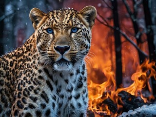 Obraz premium Lion Tiger leopard wolf forest fires environment snow wallpaper