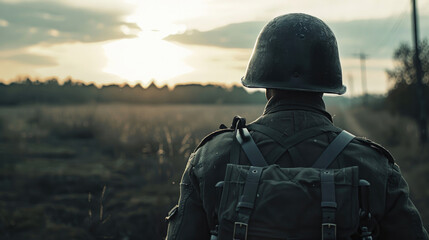 男, 男性, 兵士, 戦争, 戦地, 戦い, 軍隊, 対立, 後ろ姿, 佇む男性, Man, male, soldier, war, battlefield, battle, army, confrontation, back, standing man