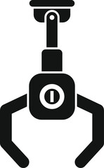 Simple black silhouette of a robotic arm gripper holding something