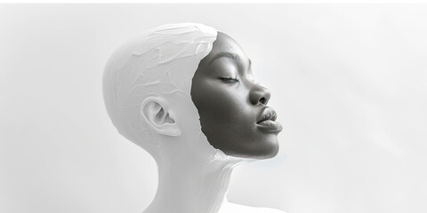 Pure White: A woman's body is contrasted against a pure white background, her skin taking center stage.