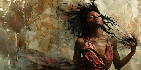 Earthy Elegance: A woman poses in flowing, natural fabrics, her hair loose around her shoulders.