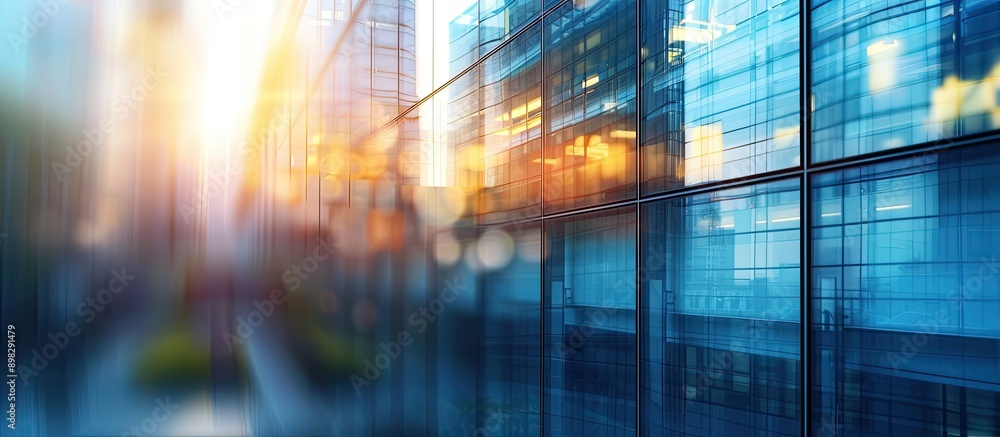 Poster create a blurred effect on an office building background to leave copy space for an image