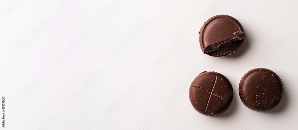 Aufkleber big round chocolate candy split in two halves on a white background with a copy space image