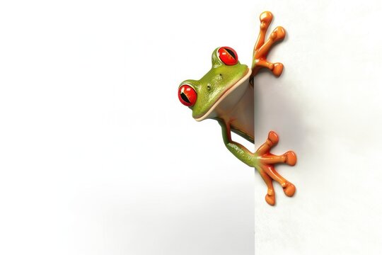 Colorful frog peeking around corner