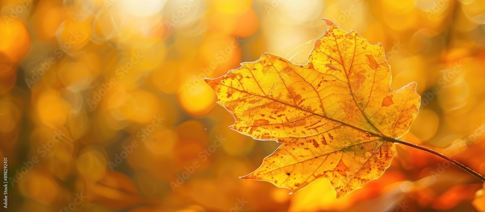 Poster close up view of an autumn leaf with a background suitable for adding text copy space image