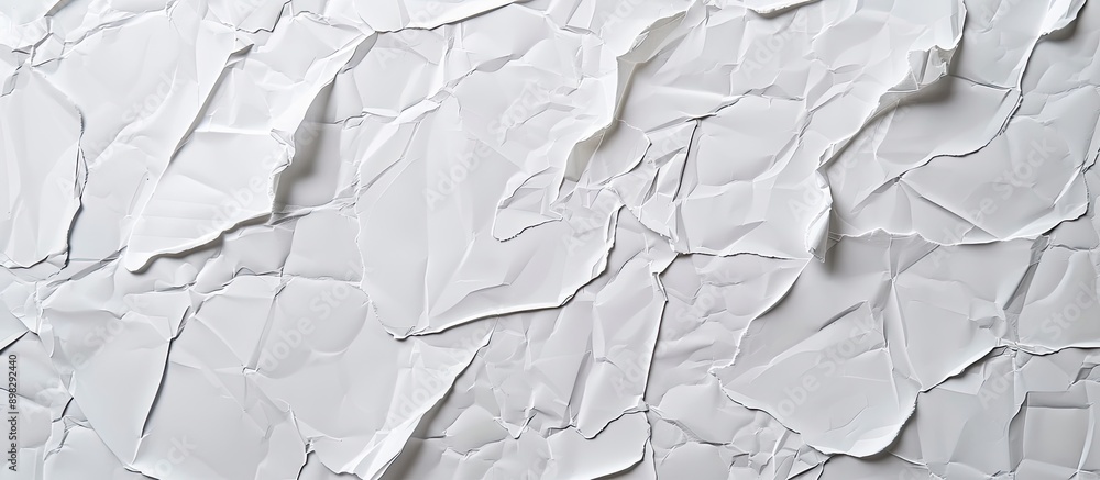 Poster top view of a clean white paper with a textured crumpled appearance creating a background suitable f