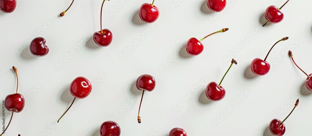 Aufkleber Cherries neatly arranged on a white background with copy space image